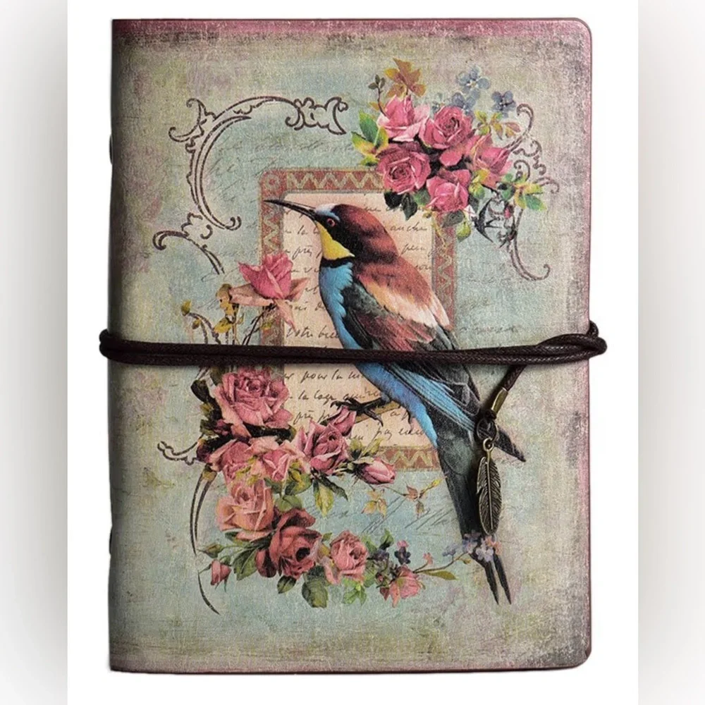 Vintage Bird Floral Journal Notebook • Cottagecore Aesthetic Refillable Planner - Picture 2 of 6